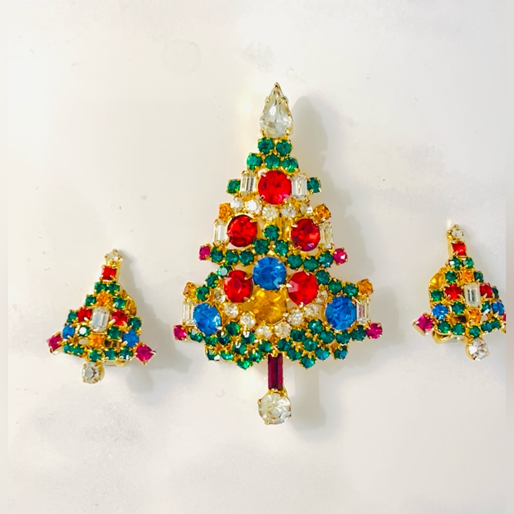Joseph Warner 1950s Christmas Tree & Clip Earrings Set